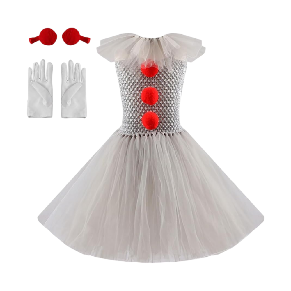 Girls Costume Clown Tutu Dress Halloween Outfit