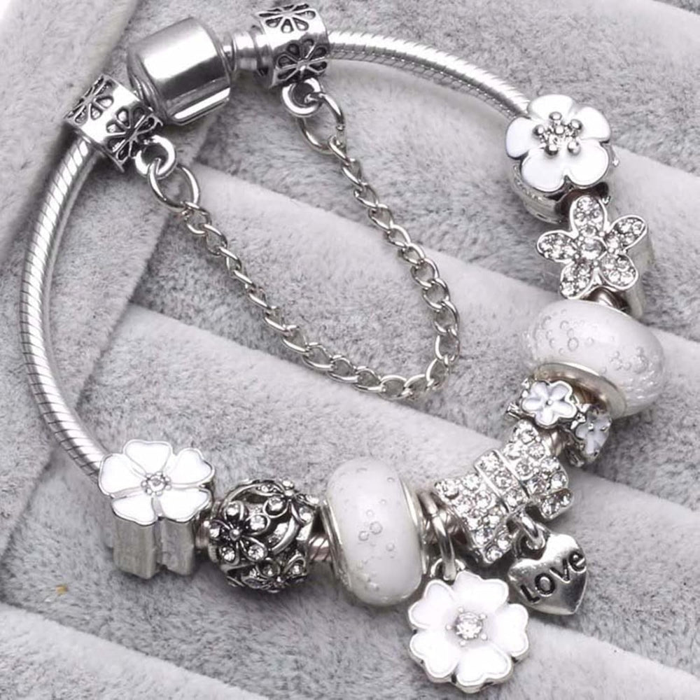 Bracelet de charme en argent sterling floral élégant cadeau