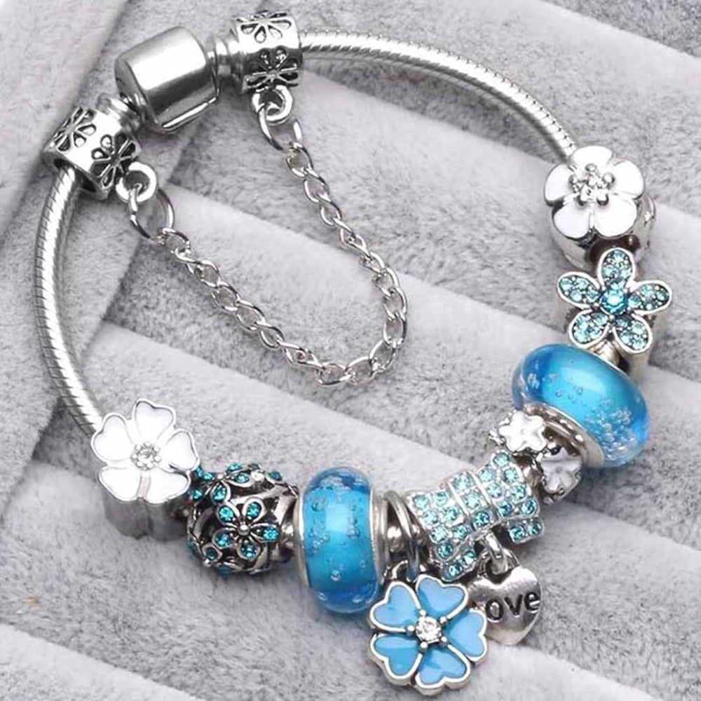 Bracelet de charme en argent sterling floral élégant cadeau