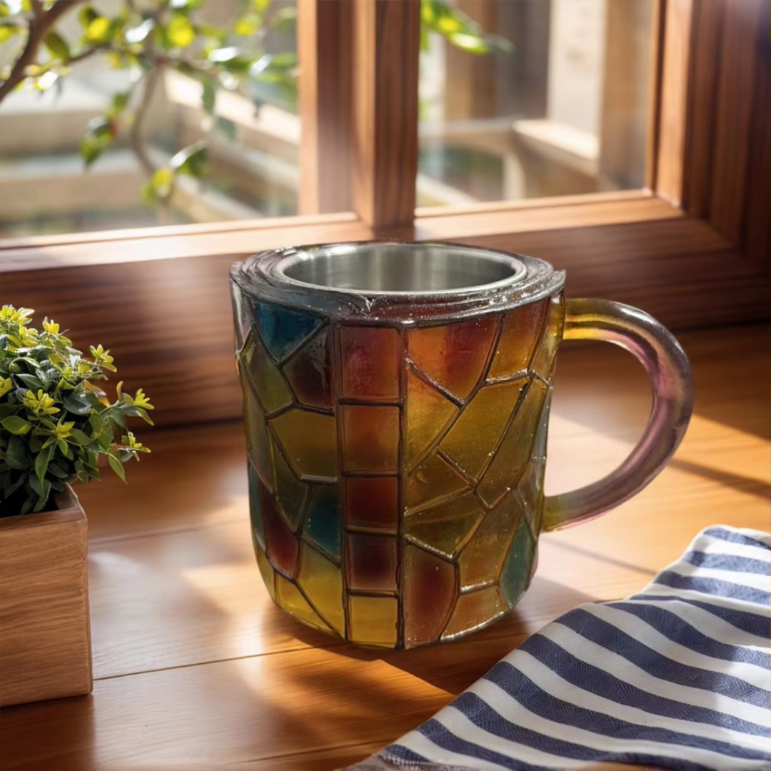 Glas Kaffeebecher Buch Design 3D Stapelbuch Motiv Geschenk