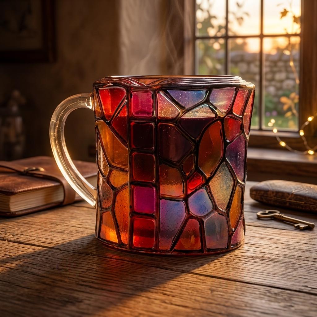 Glas Kaffeebecher Buch Design 3D Stapelbuch Motiv Geschenk