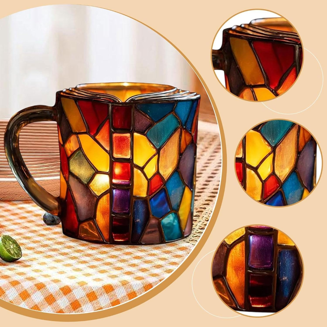 Glas Kaffeebecher Buch Design 3D Stapelbuch Motiv Geschenk