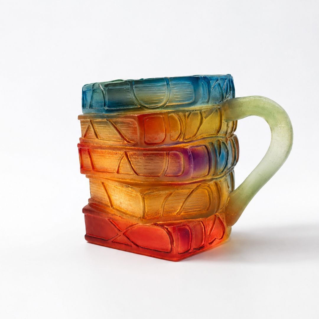 Glas Kaffeebecher Buch Design 3D Stapelbuch Motiv Geschenk