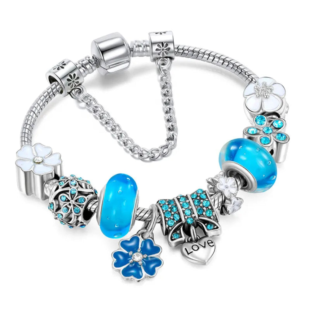 Bracelet de charme en argent sterling floral élégant cadeau