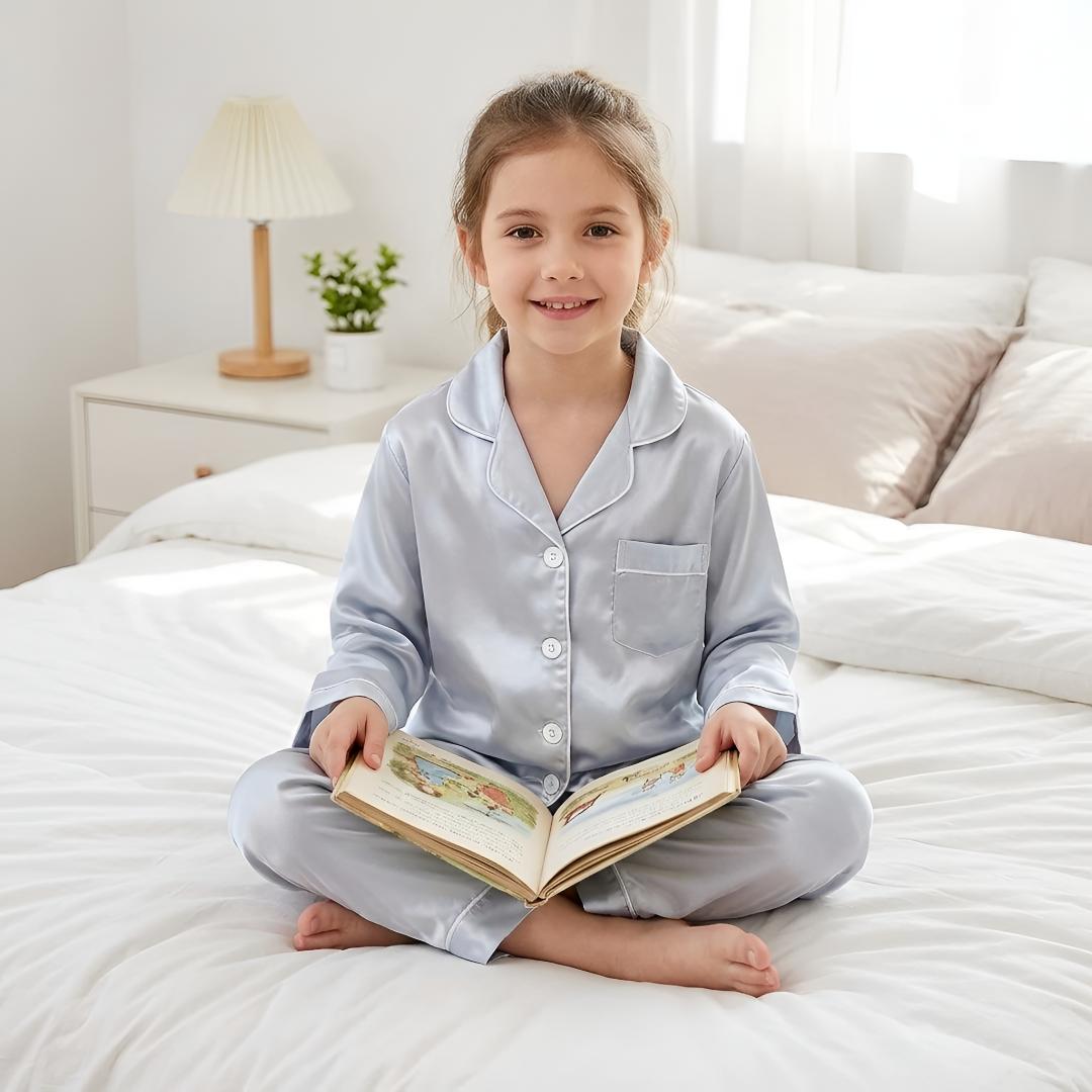 Ensemble de pyjama en soie pour enfants, vêtements de nuit confortables