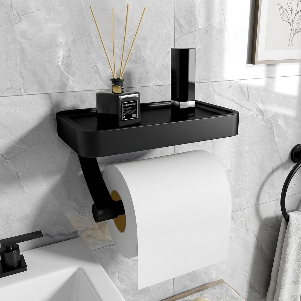 Toilet Roll Holder Aluminium Metal Wall Shelf Modern