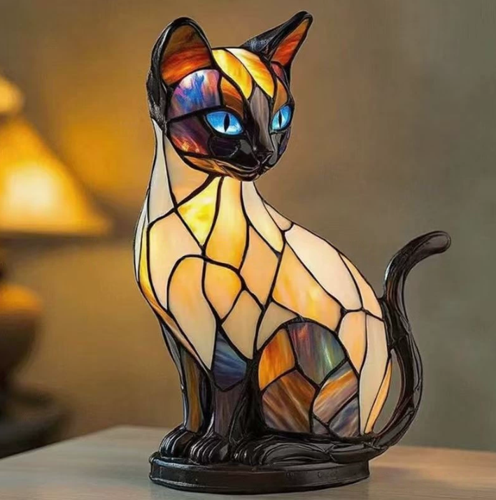 Tischlampe Hund aus Bleiglas im Tiffany Stil – Farbige Glaslampe