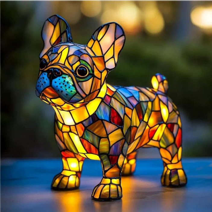 Tischlampe Hund aus Bleiglas im Tiffany Stil – Farbige Glaslampe