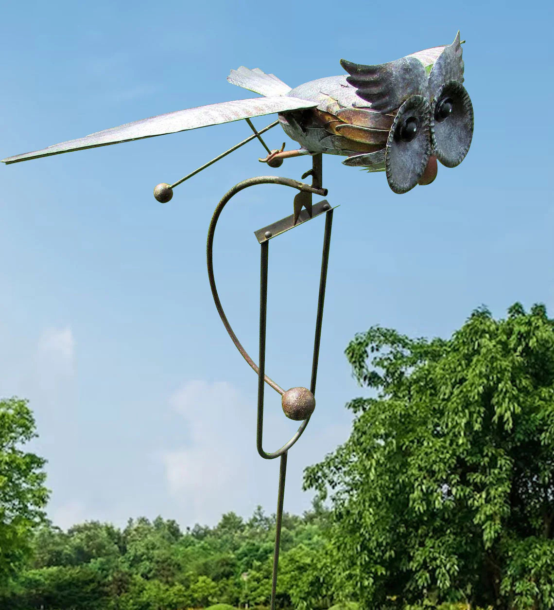 Garden Decor Wind Spinner Metal Bird Yard Stake Ornament