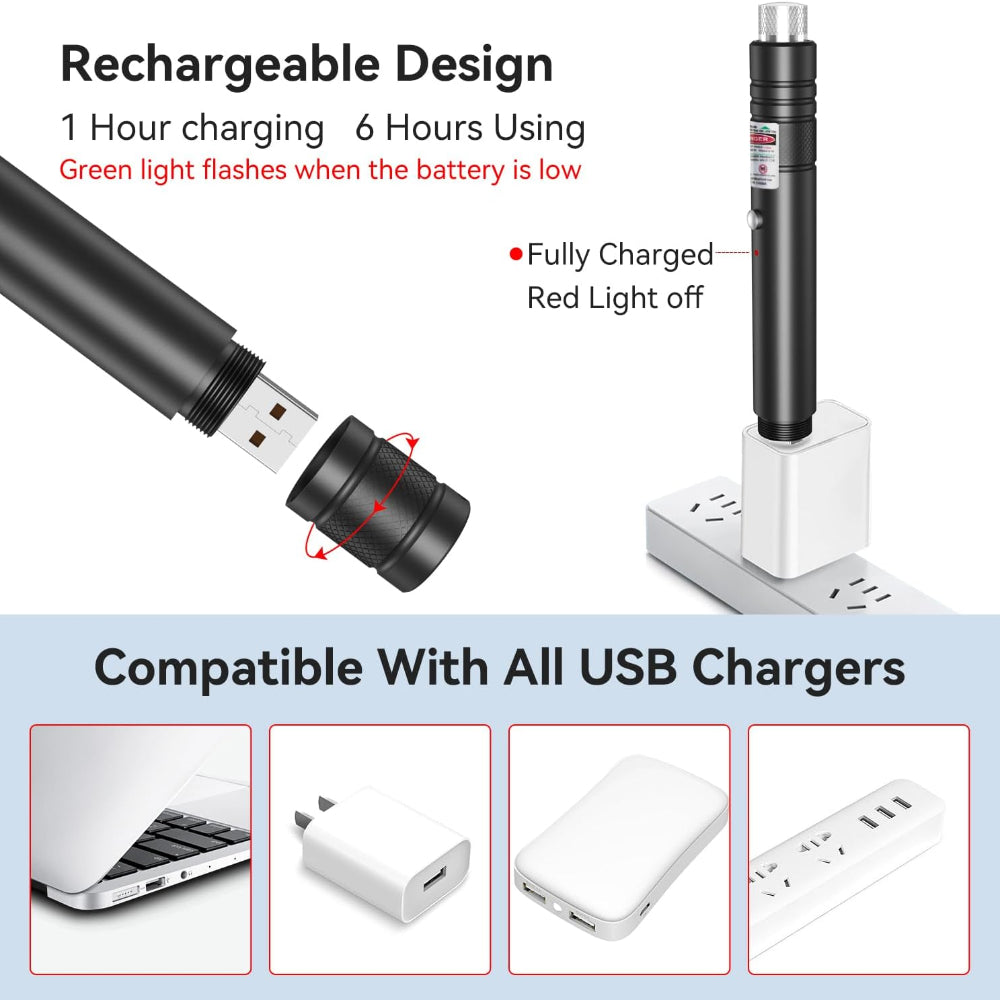 Pointeur laser rechargeable vert extérieur torche en métal