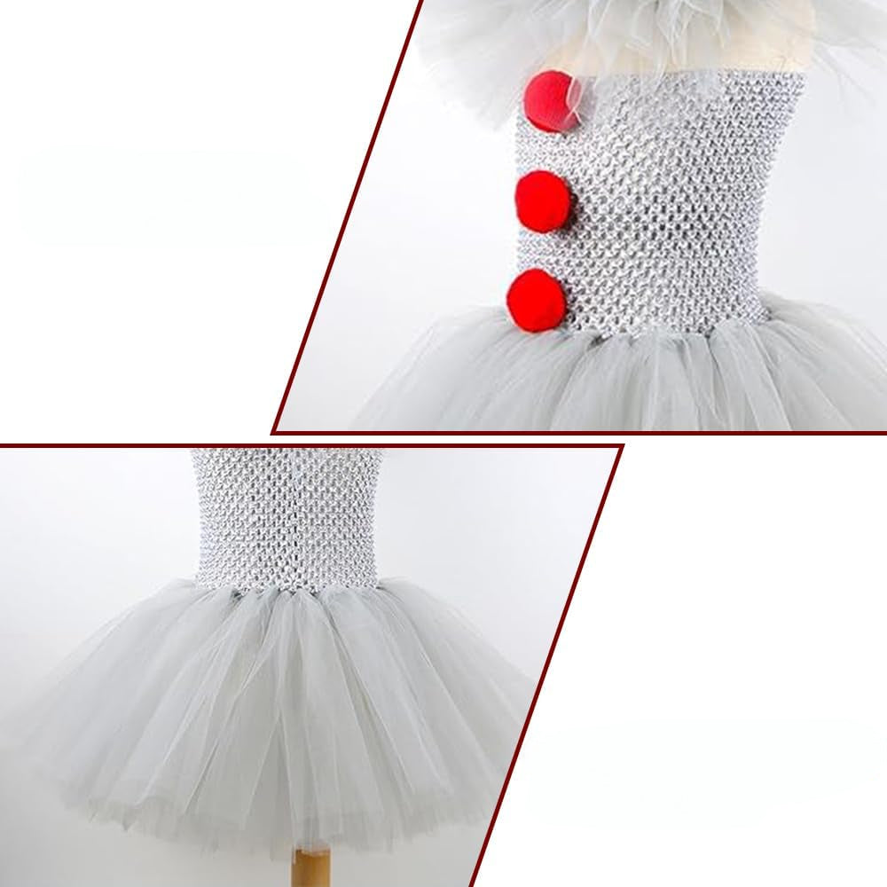 Girls Costume Clown Tutu Dress Halloween Outfit