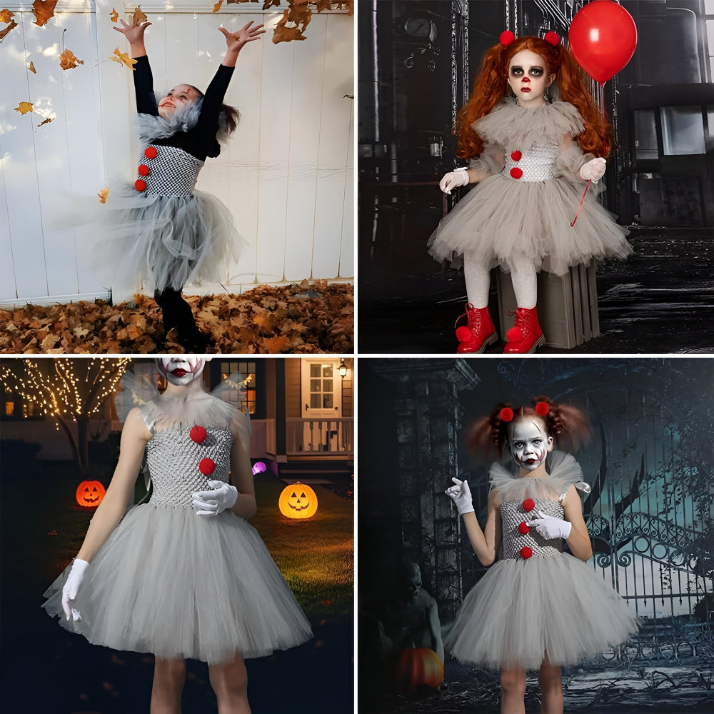 Girls Costume Clown Tutu Dress Halloween Outfit