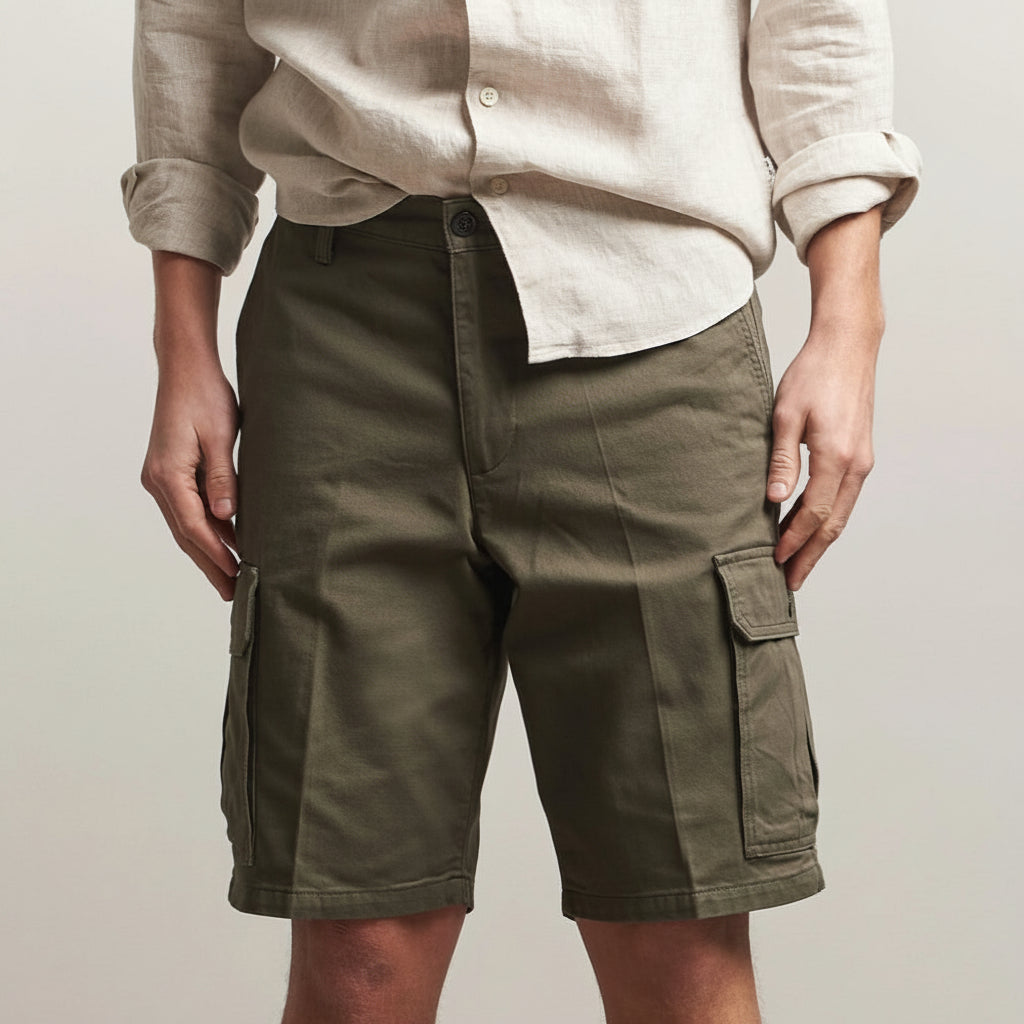 Pantaloncini Cargo in Cotone con Tasche da Uomo
