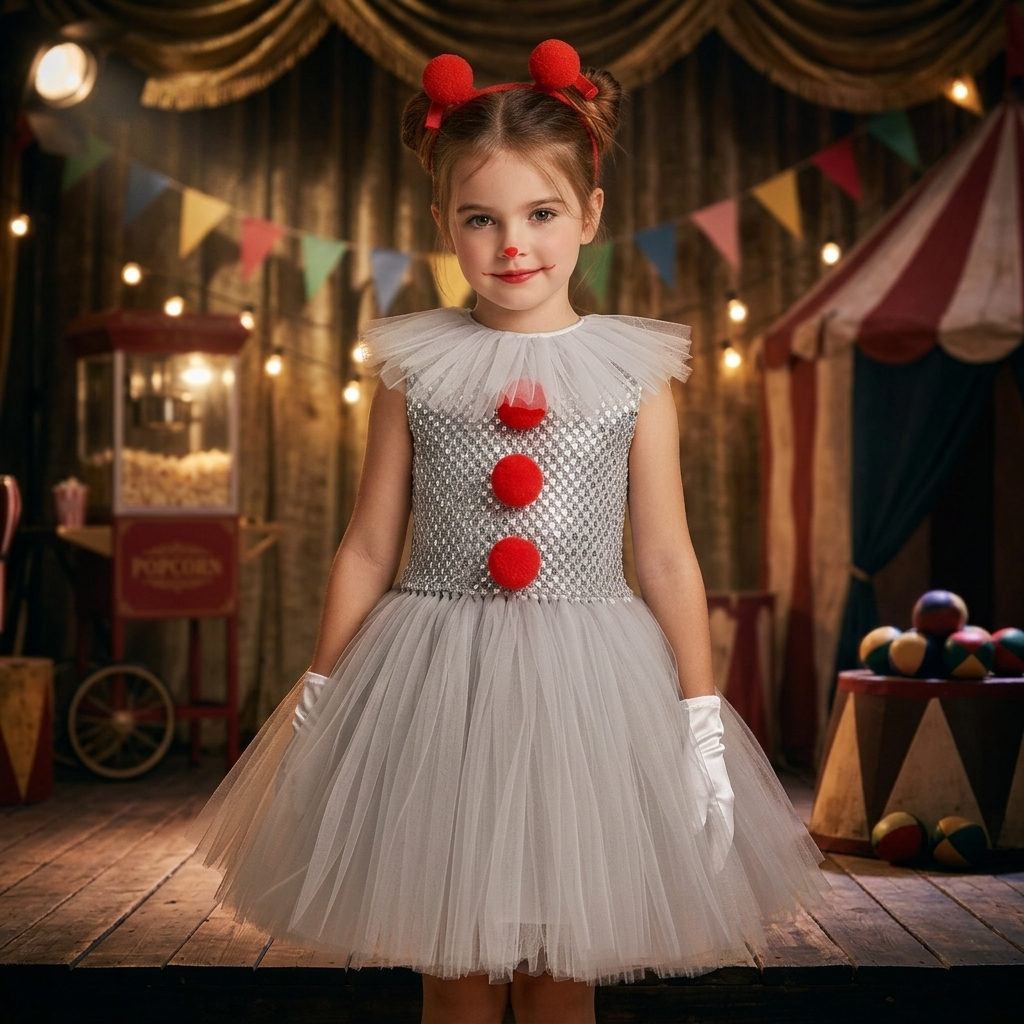 Girls Costume Clown Tutu Dress Halloween Outfit