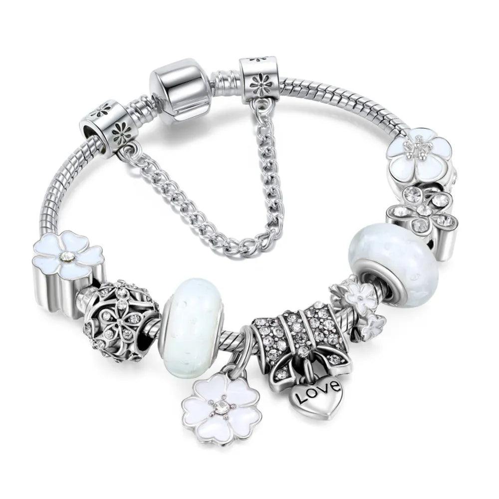 Bracelet de charme en argent sterling floral élégant cadeau