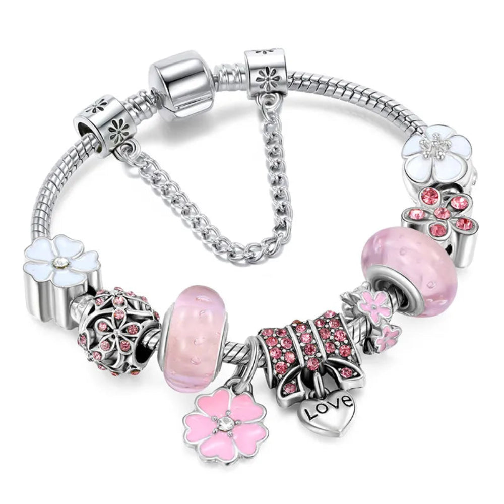 Bracelet de charme en argent sterling floral élégant cadeau