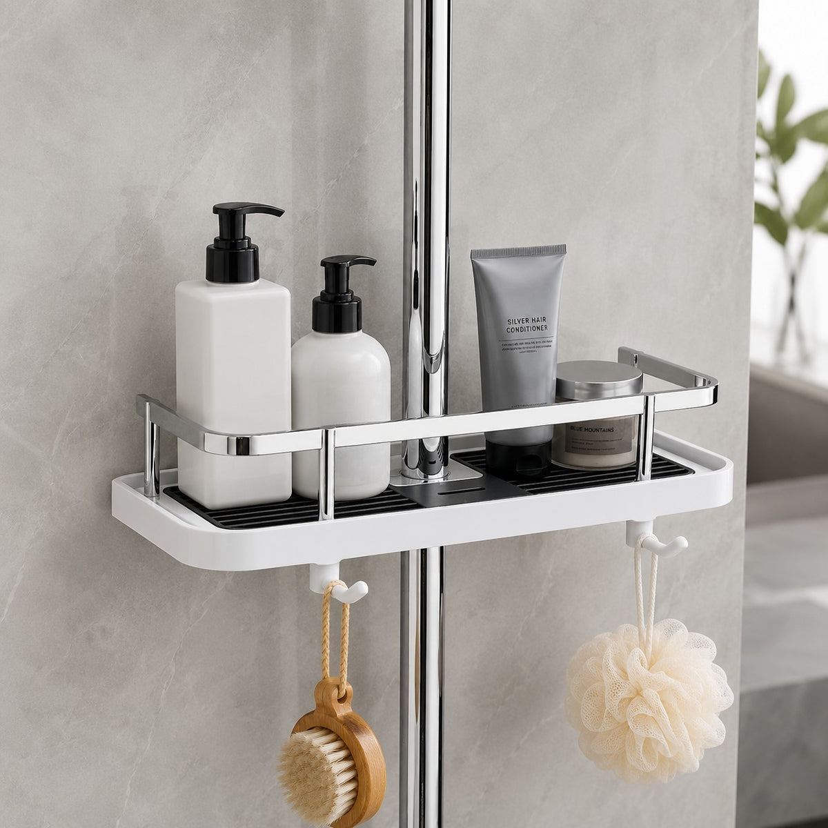 Shower Shelf with Stainless Steel Rails Bathroom Storage Rack