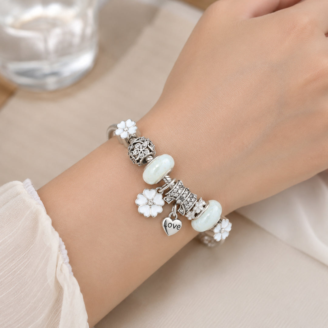 Bracelet de charme en argent sterling floral élégant cadeau
