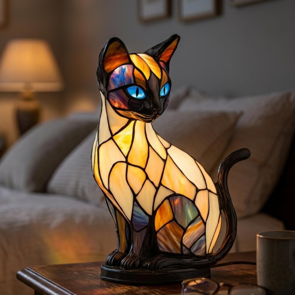 Tischlampe Hund aus Bleiglas im Tiffany Stil – Farbige Glaslampe