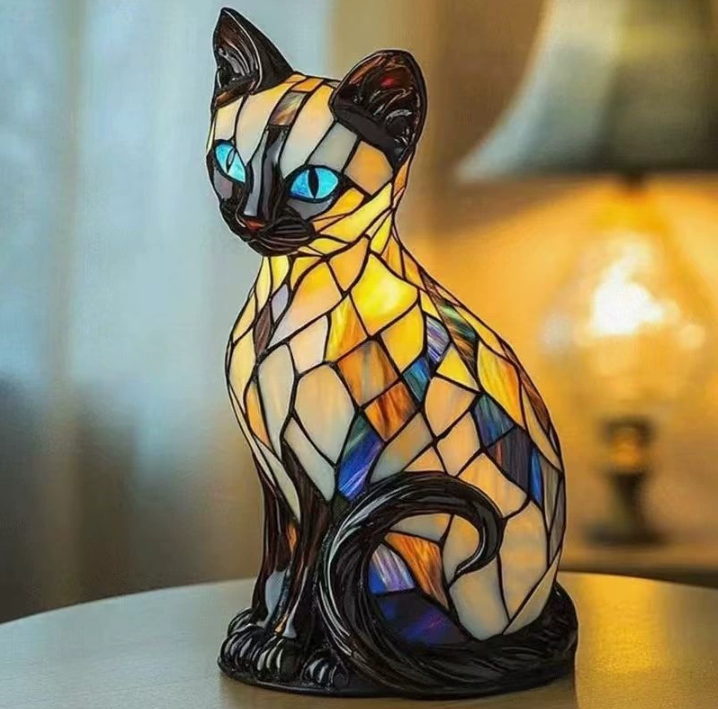 Tischlampe Hund aus Bleiglas im Tiffany Stil – Farbige Glaslampe