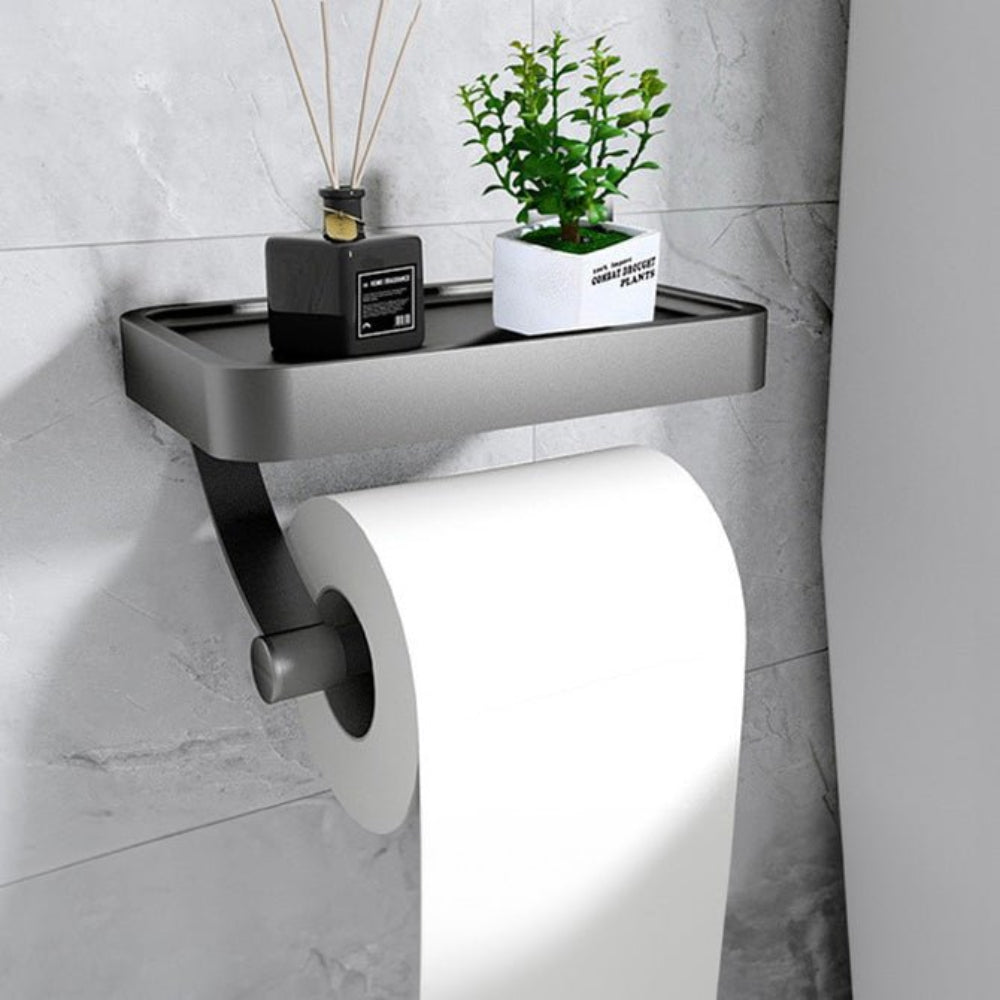 Porta rotolo di carta igienica con mensola in metallo nero