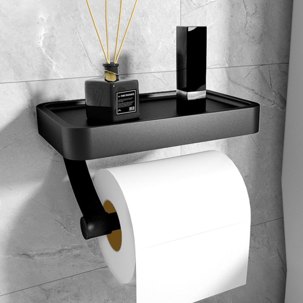 Toilet Roll Holder Aluminium Metal Wall Shelf Modern